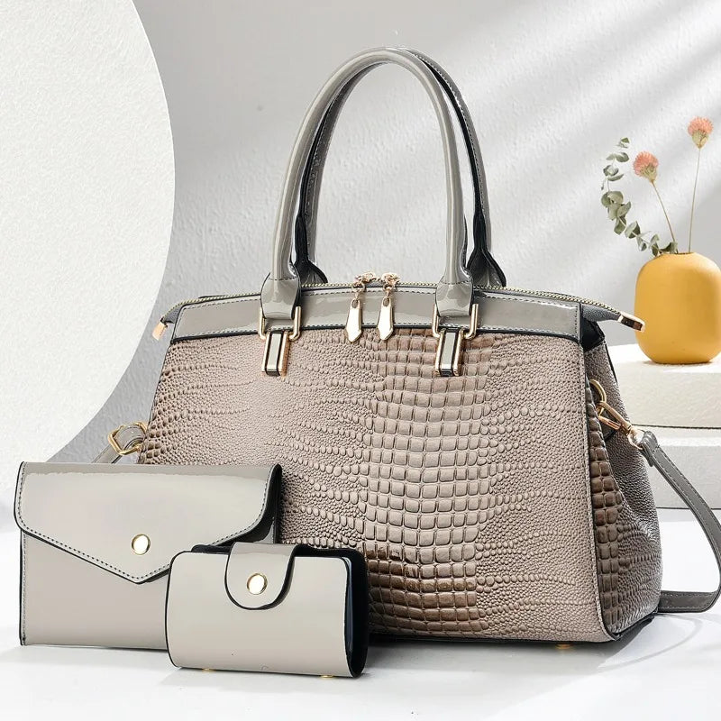 Lily - Stylish Retro Leather 3-Piece Leather Bag Set