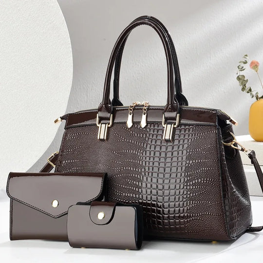 Lily - Stylish Retro Leather 3-Piece Leather Bag Set