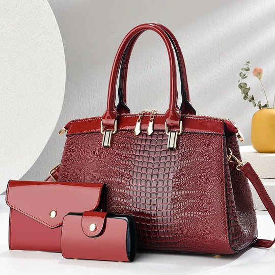 Lily - Stylish Retro Leather 3-Piece Leather Bag Set