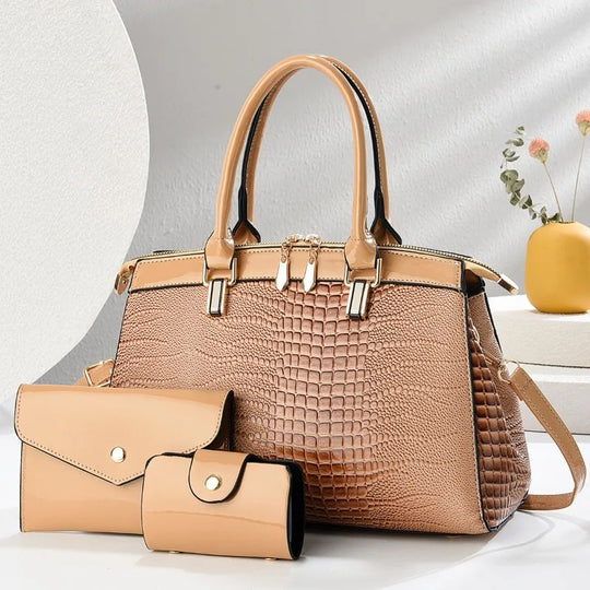 Lily - Stylish Retro Leather 3-Piece Leather Bag Set